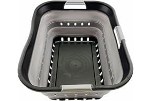 SAMMART 42L zusammenklappbarer Wäschekorb aus Kunststoff – faltbarer Pop-Up-Aufbewahrungsbehälter/Organizer – platzsparender Korb/Korb (Schwarz/Legierungsgrau)