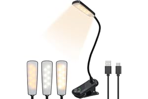 LoQuick Luz de Lectura Book Clip,16 LEDs,3 temperaturas de color,protección ocular,360° lámpara de cabecera,USB recargable book clip light,con panel táctil,adecuada para el estudio nocturno