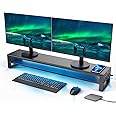 VAYDEER 2 Tiers Dual Monitor Stand Metal Monitor Riser with Wireless Charging and 4 USB 3.0 Hub Ports Metal Strong&Sturdy for PC Monitor Laptop Computer TV Printer Space Saving Desk Organizer