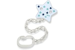 NUK Łańcuszek na smoczek z klipsem | do smoczka z pierścieniem | stabilny i odporny na pękanie | niebieskie gwiazdy