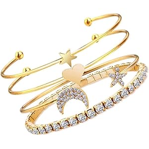 Fashion Frill Bracelet For Women Star Moon Design AD Studded Multi Layered Gold Plated Cuff Bangle Bracelet For Women Girls Stackable Bracelet Womens Jewellery
