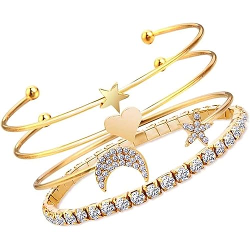 Fashion Frill Bracelet For Women Star Moon Design AD Studded Multi Layered Gold Plated Cuff Bangle Bracelet For Women Girls Stackable Bracelet Womens Jewellery