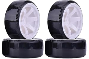 KINGCOO RC Drift Car Wheel and Tyre, 4PCS 63mm Hard Tires Plastic Wheel Rims for 1/10 On-Road Racing Drifting Car Spare Parts for HSP Tamiya HPI Kyosho(White)