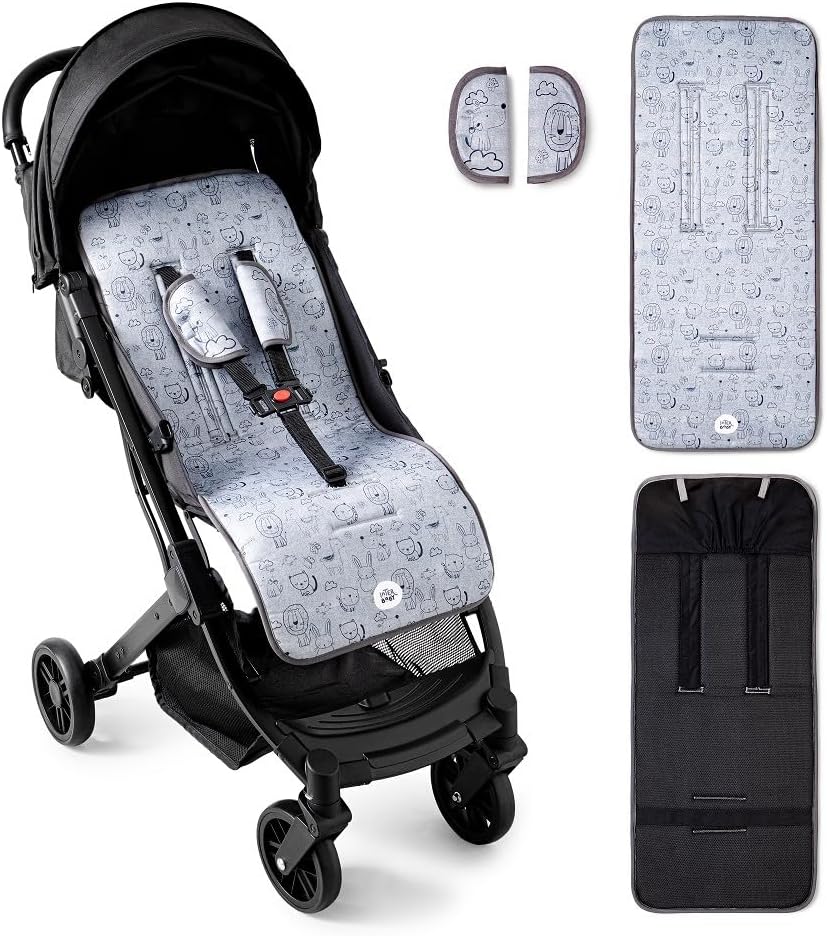 Colchoneta Silla de Paseo Universal Transpirable Idela para Verano con tejido 3d Cojín Silla de Paseo para el Cochecito o Silleta - danielstore (Animalitos gris)