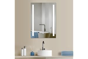 ‎HOKO Hoko Lindau LED Bathroom Mirror, 50 x 70 cm, Designer LED Bathroom Mirror, Designer Illuminated Bathroom Mirror, with Touch Switch, LED Light Change: Warm White/Cool White/Neutral