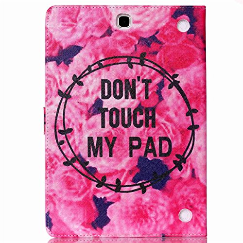 Felfy Slim Full Body Don’t Touch My Pad Roses Muster PU Lederhülle Case Cover Etui Schutz Hülle Tasche für Samsung Galaxy Tab A 9.7 Zoll T550 P550 T555N + 1x Pink Blume Anti Stöpsel + 1x Rosa Stylus - 2
