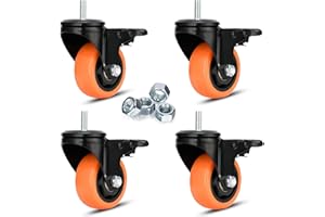 YOOGAA 3 inch Threaded Stem Casters Set of 4 Heavy Duty 1000Lbs 3/8''-16x1'' Castor Wheels Dual Locking Industrial Caster Swivel Caster with Brakes Safety Smooth No Noise Wheels for Cart, Furniture