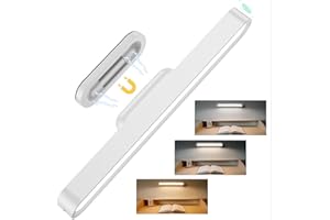 Coollamp Under Cabinet Kitchen Lights, 2600mAh Rechargeable Battery Lights with Adjustable 3 Colors, Magnetic Stick On Touch Light for Mirror, Makeup, Cupboard, Bedroom, Wardrobe
