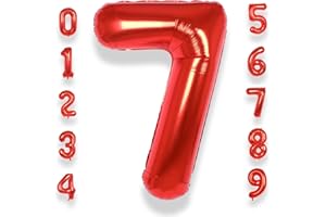 AULE Luftballon Zahl 7 Rot: XXL 101 cm Folienballon Geburtstag Rot 7 Jahre Zahlen 40 Zoll Helium Ballon Kinder Junge Mädchen Zahlenballon für Babyparty Jubiläum Deko