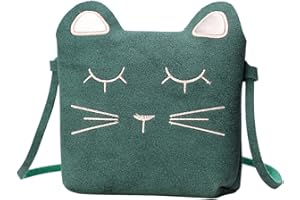 Auranso Kinder Umhängetasche Mädchen, Niedliche Katzen Handtaschen Prinzessin Mini Taschen mit Verstellbare Schultergurte Grün