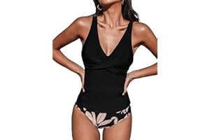 CUPSHE Damski zestaw tankini dwuczęściowy strój kąpielowy średni stan z marszczonym przodem