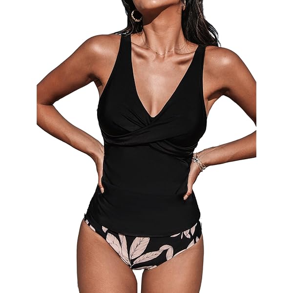 CUPSHE Women's Tankini Sets Two Piece Swimsuit High Waisted Sweetheart Neck Front U Cutout Adjustable Straps, S Navy Blue
