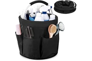 PRITOK Organisateur de produits de nettoyage : panier de nettoyage avec poignée, rangement pliable pour produits de nettoyage, 28 x 28 cm, sac à outils de jardin avec 6 poches extérieures, panier de