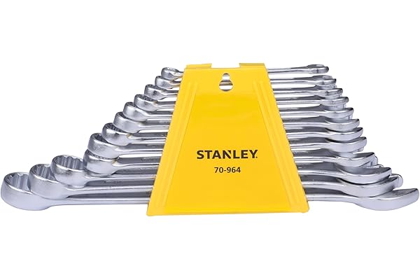 STANLEY 70-964E 12-Piece Combination Spanner Set With Maxi-Drive System, 6mm to 22mm, Chrome-Vanadium Steel, Anti-Slip Design on Open End, Anti-Rust, Matt Finish, Silver