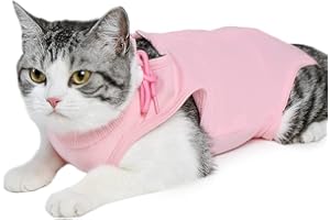 EASY JOY Tuta da Recupero per Gatti, Collare Alternativi per Gatti Dopo l'intervento Chirurgico, Anti-Leccato Cat Professionale Recupero Suit Vestito, per Ferite Addominali o Malattie della Pelle(S,Rosa)