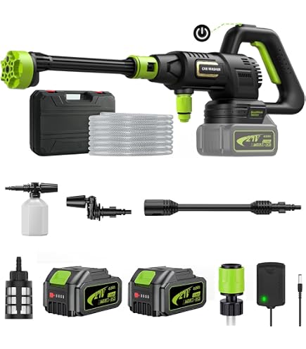TOPALL Nettoyeur Haute Pression Sans Fil 45 Bar - 2 Batteries 4000mAh, Tuyau 8.5m, 6-en-1, Idéal Voiture & Jardin