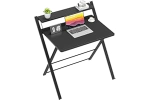 GreenForest Escritorio Plegable pequeño No Requiere ensamblaje, Pequeño Escritorio de computadora de 2 Niveles con Estante Mesa Plegable Que Ahorra Espacio para Espacios pequeños, Negro