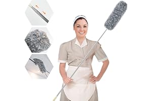 ENJSD Extendable Feather Duster,Microfiber Duster with Extra Long 100in Stainless Steel Telescopic Dusters with Scratch Resistant Cover,Perfect for Cleaning Cobweb,Ceiling Fan,Cars etc.(Grey)