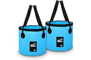 iGreely 2 Pack Handy Folding Bucket 20L, Portable Foldable Bucket for Camping, Plumbing, Cleaning, Traveling, Hiking, Fishing (Blue 2 Pack, 20L)