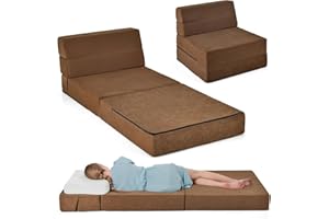 ‎GOPLUS GOPLUS Bodensofa mit Schlaffunktion, 3 in 1 Klappbares Sofabett, Bodenmatratze aus Schaumstoff mit abnehmbarem Bezug, Klappsofa Schlafsessel für Wohnzimmer & Schlafzimmer (Braun)