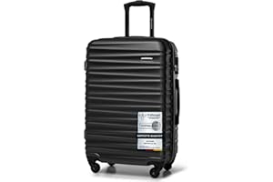 WITTCHEN Reisekoffer Rollkoffer Trolley Mittlerer Koffer Reisekoffer Hartschale aus ABS Mittelgroßkoffer mit 4 Spinner-Rollen Zahlenschloss Groove Line Größe M schwarz Lufthansa/Eurowings/Ryanair