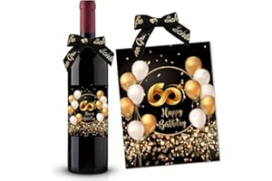 SEUNKIEER 60. Geburtstag Flaschenetikett mit Schleife Schwarzes Gold Lack veredelt 10x12,7cm Happy Birthday 60 - Geburtstagsdeko Geburtstagsgeschenk Geschenke für Frauen Männer