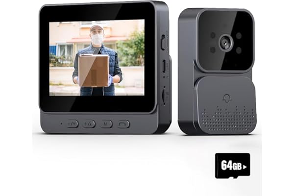 Visiophone, 4.3 pouces Vidéo Interphone Visiophone Portier sans Fil, caméra de sonnette avec moniteur, Détection Humaine, Audio Bidirectionnel, La Fonction de Vision Nocturne+ 64G carte mémoire