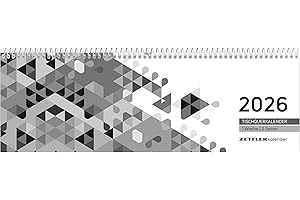 ‎ZETTLER Zettler Tischquerkalender Schwarz 2026 – Bürokalender 30x10 cm, Wochenkalender mit 1 Woche auf 2 Seiten, 3-sprachigem Kalendarium, Spiralbindung & Stundeneinteilung 7–19 Uhr