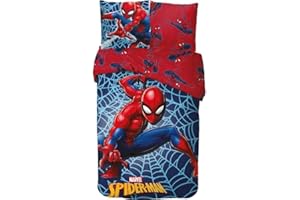 ANEMONE Parure de lit Spiderman 140x200 - Housse de Couette Spiderman + 1 Housse d'oreiller 63 x 63-100% Coton (B)