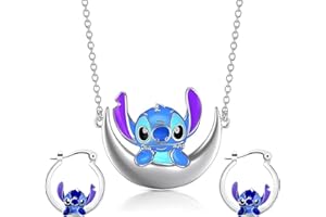 ATOWORLD Stitch Necklace for Girls Women Earrings Stitch Jewellery for Girls Stud Earrings Ladies Kids Necklaces Anime Earrings Blue Cute Necklaces for Teenage Girls Gifts Christmas Friendship Necklace Cartoon