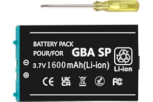 JUBOTY Gameboy Advance SP Battery, 2025 New Upgrade Rechargeable Lithium-Ion Ultra High Capacity Battery for Nintendo GBA SP Models AGS-001 AGS-003 SAM-003 Game Console with 1 Repair Tool (Black, 1600mAh)