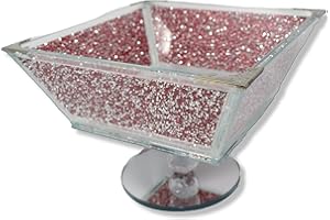 Amazing Gift PinkGlass Sparkle Crushed Diamond Kitchen Bowl Ornament Bling Gift | Crystallized Small Kitchen Fruit Bowl Storage Organization