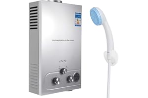 OAMGER Scaldacqua a Gas, scaldabagno a gas propano GPL 6L con kit doccia, con modalità inverno ed estate, scaldabagno istantaneo senza serbatoio 16kw, per casa ed esterno (A)