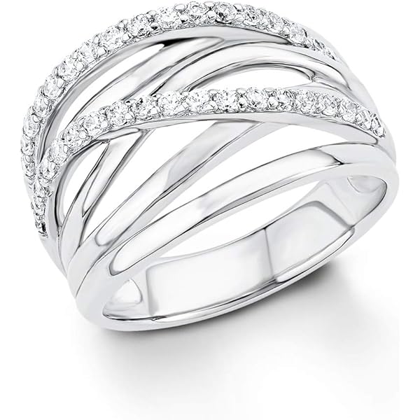 THOMAS SABO Anillo De Plata Para Mujer Con Piedras Negras