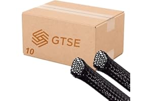 GTSE 10m Expandable Braided Cable Sleeve, 20mm Flat Diameter, Polyester (PET) Cable Wrap/Tidy Tube