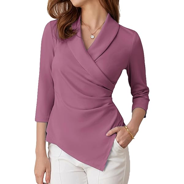GRACE KARIN Dames tops ruches korte mouw V-hals stropdas wrap tuniek tops casual losse zomer blouses voor dames, Zwart, XXL