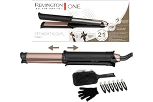 Remington Plancha de pelo y rizador Profesional ONE, 2 en 1, Cerámica Avanzada y Turmalina Antiestática, placa alisadora de 110 mm, barril rizador de 32 mm, digital, hasta 230ºC - S6078