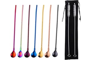 NOTHERS Cuchara de Paja de Acero Inoxidable,7 Piezas Pajitas de Metal Reutilizable con 2 Cepillos de Limpieza para Batidos,Batidos,Cóctel