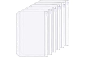 ZELTEN 6 Paquetes de Carpetas de Plástico A5 de 6 Agujeros con Cremallera sobre Impermeable para Documentos (Bolsillo con cremallera, A5)