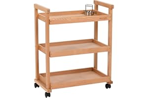 MEEDEN Art Cart Storage Organizer, 3-Tier Rolling Utility Studio Taboret with Caster Wheels, Multifunctional Storage Trolley Shelving Unit on Wheels, Solid Beechwood Art Supplies Studio Cart Classroom