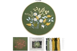 DKDXID Kit Bordado Principiantes Bordar Kit Bastidor Embroidery Kit Beginner Kit Inicio Bordado Punto de Cruz Kit Completo Flores Patrones para Bordar a Mano con Patrones e Instrucciones-Verde