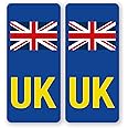 stika.co Set of 2 UK Motorcycle Number Plate Sticker – GB Flag Self-Adhesive Vinyl Badge for Travel in Europe – Waterproof Yellow Brexit Alternative