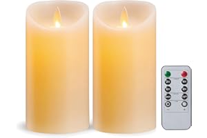 KOELAA Battery Candles, [2 Pack] Flameless Candles, LED Flickering Candles, Remote Control Candles, Ivory True Wax Candles with Timing Function for Christmas, Halloween, Festivals Decoration-7.5cm*10cm