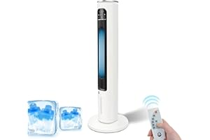 Gotagee Ventilatorkombigerät mit Fernbedienung Kaltluftventilator Säulenventilator 12H Timer Wasserkuehlung Turmventilator (Weiß-DT3)