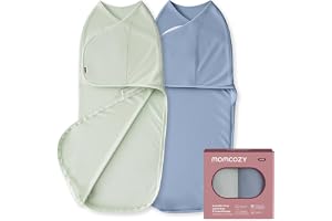 Momcozy Swaddles för Nyfödda, Tyst Babyfilt för 0–3 Månader | Förstagångsföräldravänlig Sovpåse, Minskar Skrämselreflexen, Baby Essentials för Pojkar och Flickor, 2-pack