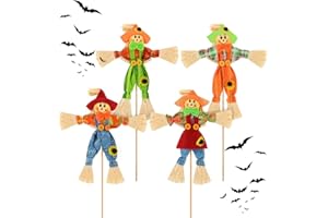 EMAGEREN 4 PCS Espantapajaros Muñeco para Halloween Cosecha de Halloween Espantapájaros Otoño Decoración con Palo de Bambú Adornos para Halloweens para Jardín, Hogar, Patio y Decoración de Porche