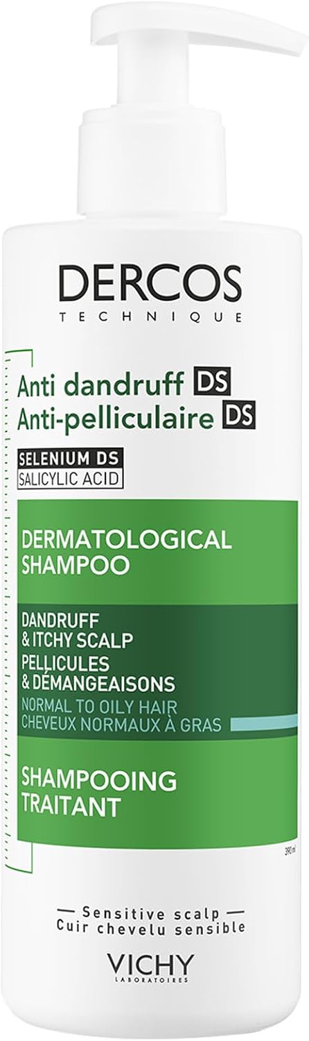 Vichy Champú Anticaspa, Cabellos Grasos, Elimina la Caspa y Reduce los Picores, Cuero Cabelludo Limpio y Sano, Doble Eficacia, Unisex, Dercos Technique, 390 ml