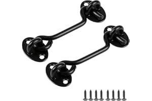 YUREMEEY Crochet Cabine, 2 Pièces Crochet Fermeture Porte, Loquet Porte Exterieur en Acier Inoxydable, Avec Vis de Montage, Targette de Porte Pour Fenêtre, Porte de Grange, 75 mm, Noir