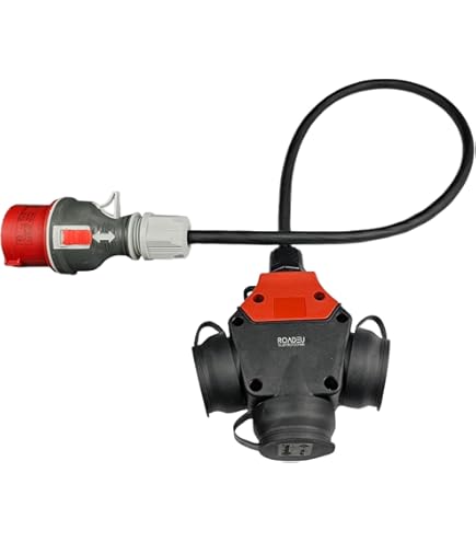 CEE-adapter, 400V 16A stekker naar 3x 230V Schuko-stopcontacten stroomverdeler voor veilig en gelijktijdig gebruik in caravan en industrie (Rood