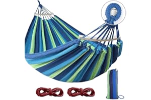 MOSFIATA Hamac Suspendu, Hamac de Camping et Jardin Confortable avec Barre en Bois Anti-basculement et Corde pour Exterieur/Intérieure, Terrasse, La Sieste, 275 x 155 cm, 250kg Capacité de Charge